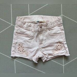 H&M|Baby girl/toddler light Pink denim Shorts with floral eyelet detail•••3-4T